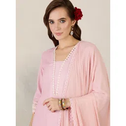 Indo Era Women Ethnic Motifs Printed Regular Linen Kurta with Trousers & With Dupatta-picture-21