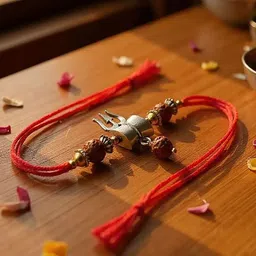 LUCKY JEWELLERY Set Of 2 Bhaiya Bhabhi Artificial Rudraksha Beaded Rakhi & Greeting Card image 4