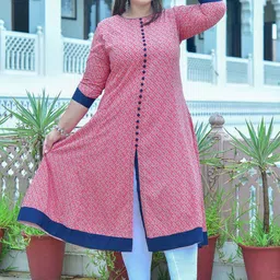 IKRASS Geometric Printed Round Neck A Line Kurta image 2