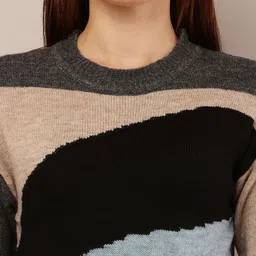 NoBarr Round Neck Acrylic Colourblocked Pullover image 4