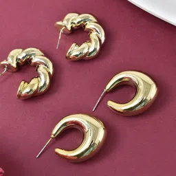 MEIRA JEWELLERY Set Of 2 Gold-Plated Contemporary Half Hoop Earrings-picture-30