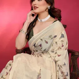 KALINI Cream Poly Chiffon Printed Sarees image 5