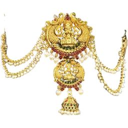 VAGHBHATT Gold Lakshmi Motif Temple Bridal Jada with Side Pearl Chains-picture-16