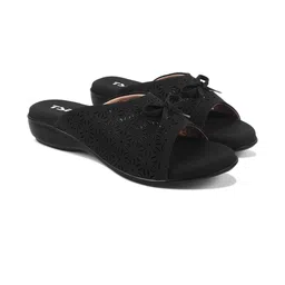 THE STHAPAK BLESS YOUR FEET Women Black Textured Open Toe Flats image 3