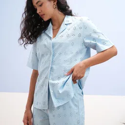 Vara By Vishudh Self Design Cotton Shirt With Shorts Co-Ords image 5