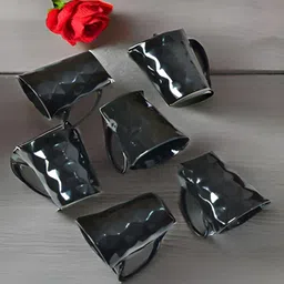 Kraftlik Handicraft Black Handcrafted and Hand Painted Textured Ceramic Glossy Mugs Set of Cups and Mugs image 5