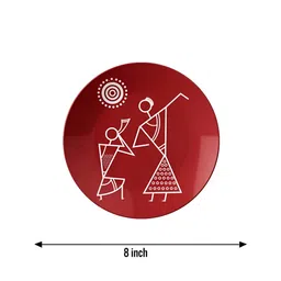 THE QUIRKY HOME Brown & White Dancing Warli Printed Ceramic Wall Plates image 5