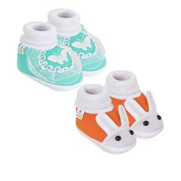 Neska Moda 3 To 12 Month Cotton Booty 2 Pair Newborn Unisex Baby Skin Friendly Soft Rabbit Booties (Toe to Heel Length - 12 cm, Orange, Mint)-picture-47