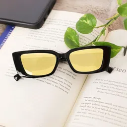Being Better Unisex Yellow Lens & Black Rectangle Sunglasses with image 4