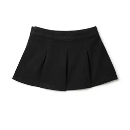 TALES & STORIES Girls Black Solid Denim Pleated Skirt With Button Closure image 2