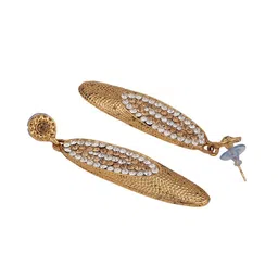 ANIKAS CREATION Gold-Plated Cubic Zirconia Studded Contemporary Drop Earrings image 3