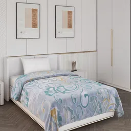Monte Carlo Green & Beige Floral Mild Winter 600 GSM Single Bed Blanket image 1