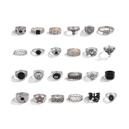 StyleCast x Revolte Men Set Of 24 Silver-Plated Stone-Studded Finger Ring-picture-15