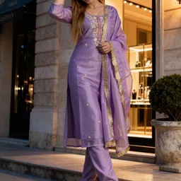 Indo Era Women Ethnic Motifs Embroidered Regular Sequinned Kurta with Trousers & With Dupatta-image-85