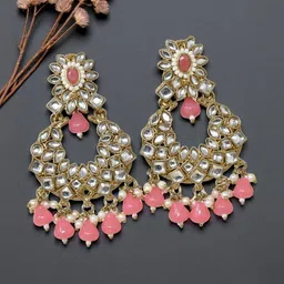 MEIRA JEWELLERY Gold Plated Artificial Stone Studded & Beaded Contemporary Drop Earrings-picture-15