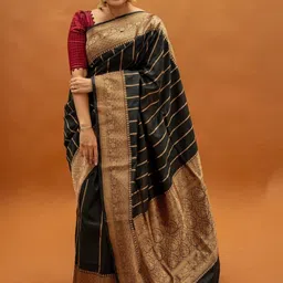 CANIZZARO Woven Design Zari Silk Blend Handloom Banarasi Saree-picture-25
