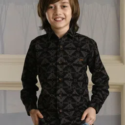 Albion By CnM Boys Comfort Fit Geometric Printed Spread Collar Cotton Casual Shirt-picture-8