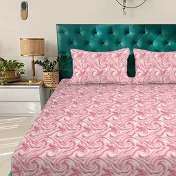 KLOTTHE Rose Abstract Printed Fitted 300 TC King Double Bedsheet With 2 Pillow Covers-image-73