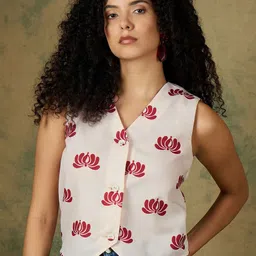 IVY BY KIBO Floral Printed Linen Vest Crop Top-picture-32