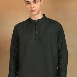 FUBAR Men Woven Design Band Collar Kurta image 2