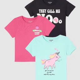 Juniors by Lifestyle Girls Pack of 3 Printed Round Neck Cotton T-shirts-picture-21