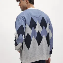 The Roadster Life Co. Argyle Self Design V-Neck Cardigan image 3