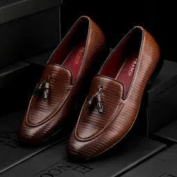 Franco Leone Men Textured Round Toe Slip-On Loafers Formal Shoes-picture-40