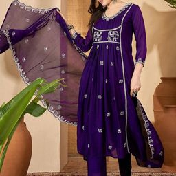 Sangria Women Embroidered Kurta With Trouser & Dupatta-picture-21