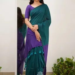 SHYAMALI BOUTIQUE Colourblocked Pure Cotton Block Print Saree-image-13