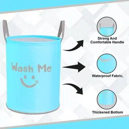 Kuber Industries Blue Printed Foldable LaundryBag45L image 2