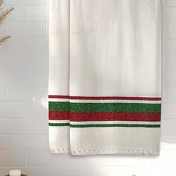 Athom Living White & Green 2 Pieces Striped Cotton 210 GSM Bath Towels-image-6
