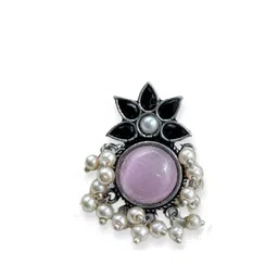 NAMAN ARTS Silver-Plated Artificial Stones Studded Circular Studs Earrings image 2