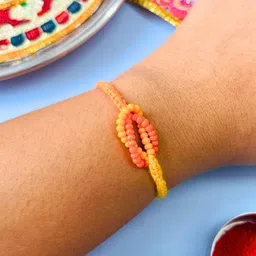sangria Orange and Yellow Beaded Handcrafted Rakhi Traditional Handmade Rakhi for Brother image 4