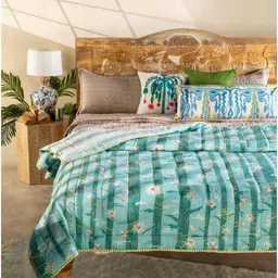 FREEDOM TREE Brahmakamal Blue & Peach Printed Cotton AC Room Single Bed Quilt-picture-38