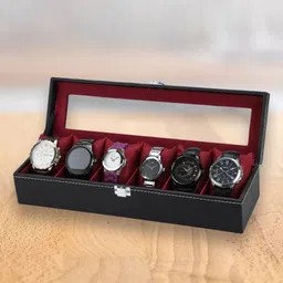ZENWOOD Black And Red 6 Slots Watch Organiser Box-picture-18