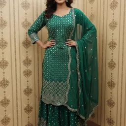 DWARKAPURI FASHION Embellished Silk Georgette Unstitched Dress Material-picture-48