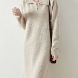 StyleCast Women Polo Collar Long Sleeves Midi Dress image 4