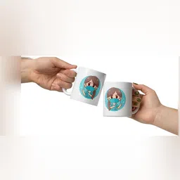 Mr UVD White & Blue Graphic Printed Ceramic Glossy Cups- 350 ml image 3