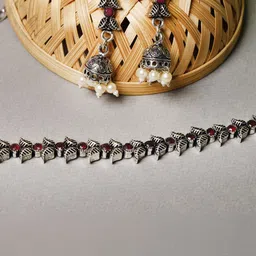 Jaldeep Fashion Silver-Plated Stone Studded & Beaded Jewellery Set-picture-37