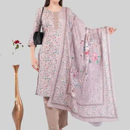 EELIKA Women Floral Printed Regular Pure Cotton Kurta with Trousers & Dupatta image 1