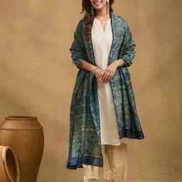 Fabindia Floral Ajrakh Printed Cotton Silk Dupatta-image-91
