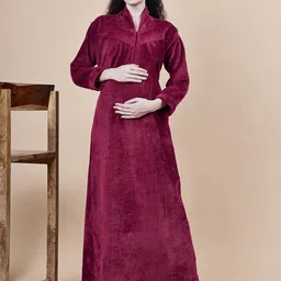 Secret Wish Women Striped Long Sleeves Maxi Nightdress-image-83