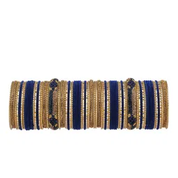 RIJOLI Set of 74 Blue & Gold-Toned Gold Plated Zircon Studded & Beaded Bangle Set-picture-19