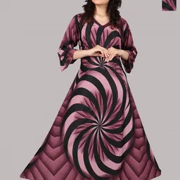 PURSA Women Pack Of 2 Printed Maxi Satin Short Sleeves Nightdress-picture-12