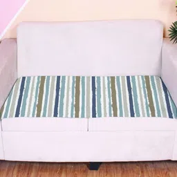 STITCHNEST Teal Blue & White Striped Velvet 2 Seater Anti Slip Sofa Cover-picture-10