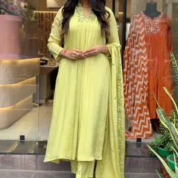 LIVIX Women Embroidered Tiered Thread Work Chanderi Silk Kurta with Trousers & With Dupatta-picture-28