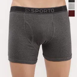 Sporto by Macho Men Pack Of 4 Mid Rise Long Basic Trunks Sprto_M1030-B1-CH1-Dnm1-M1-L-image-30