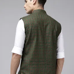 ColorPlus Checked Textured Mandarin Collar Nehru Jacket image 4