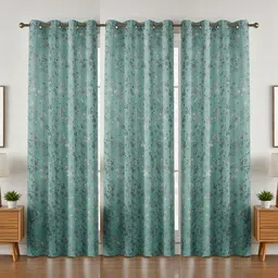 GEET CREATIONS Blue Set of 3 Floral Room Darkening Door Curtain-image-62