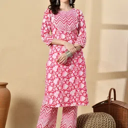 HERE&NOW Women Floral Printed Regular Pure Cotton Kurta with Palazzos-picture-40